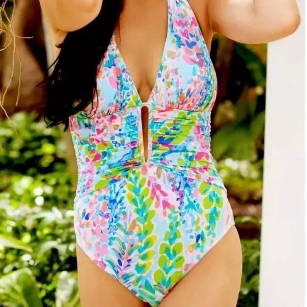 Lilly Pulitzer Catch the Wave Lanai Halter Swim Suit One Piece 10
